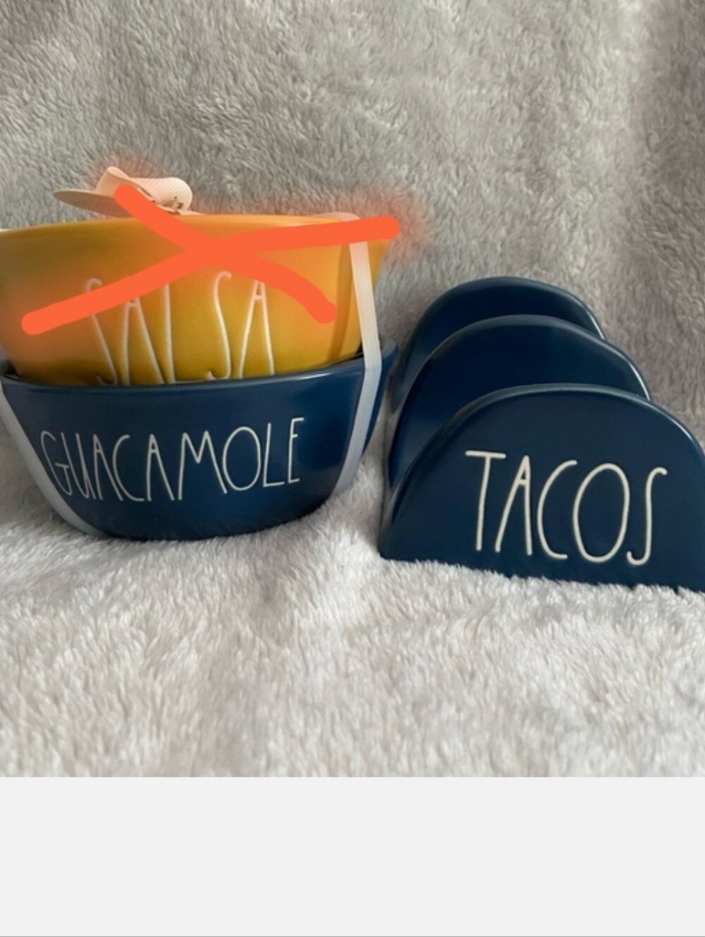 Rae Dunn Blue Guacamole Bowls with Taco Holders